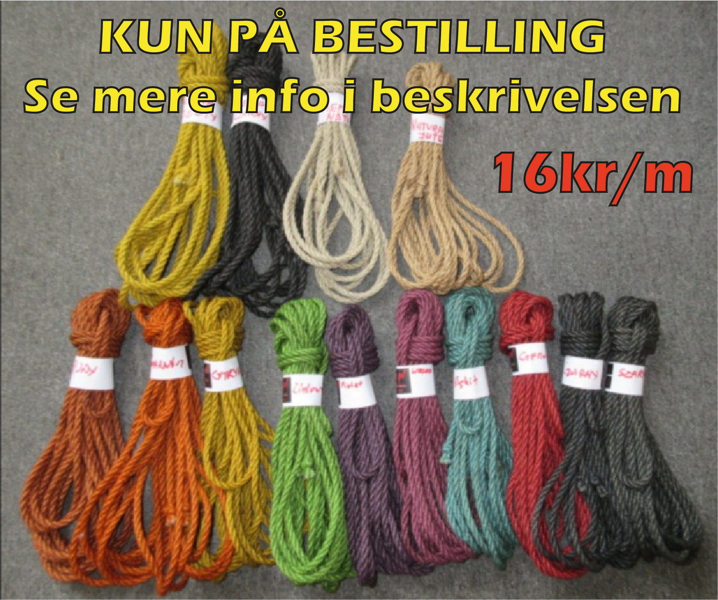 Hamp reb, farvet - 8m, 10m, 12m